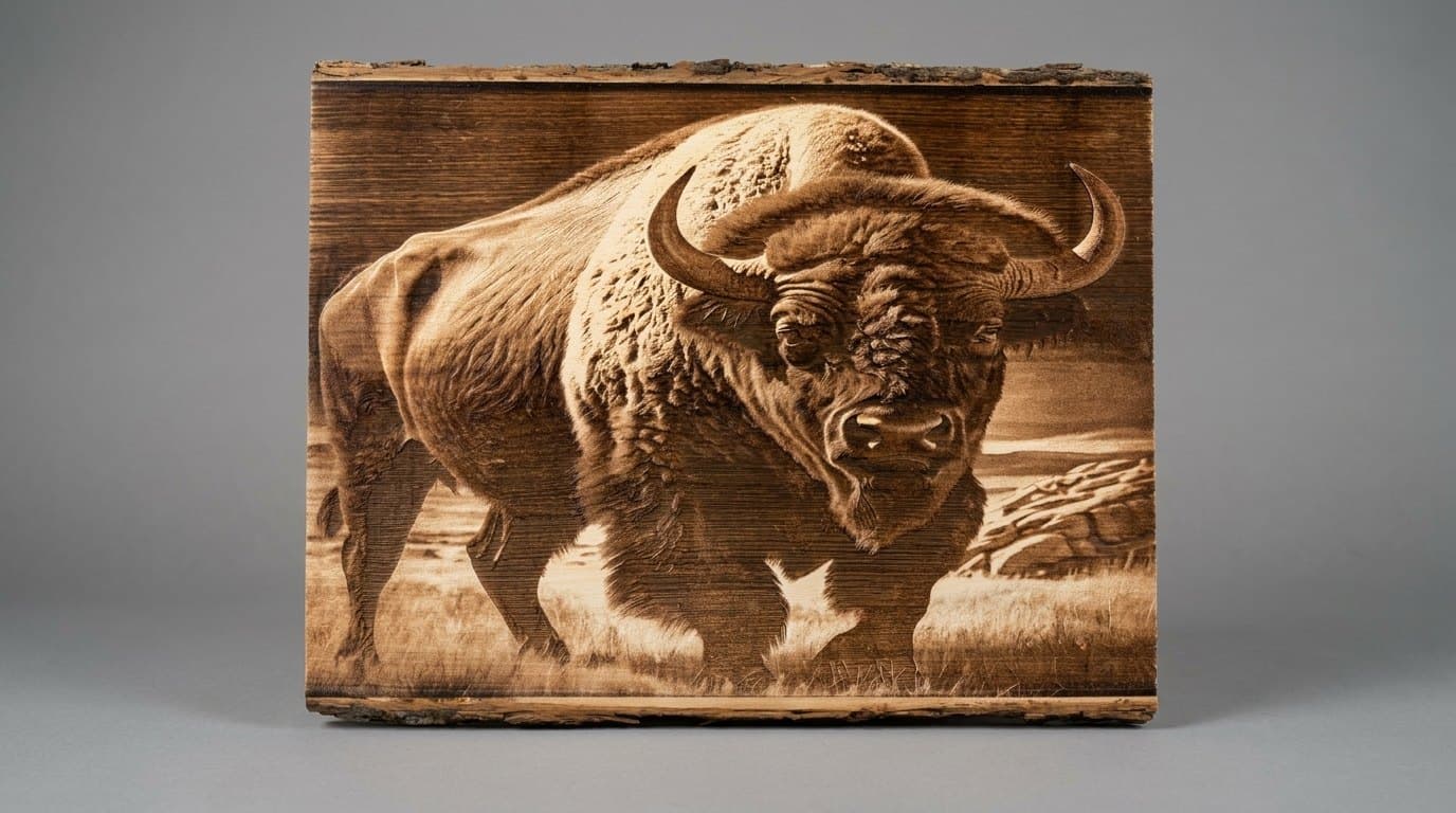 American bison live-edge engraving, image 1