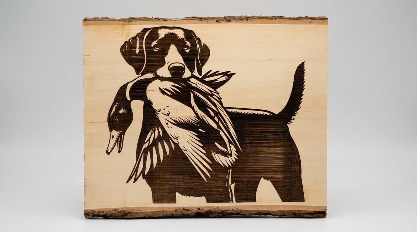 Retriever with mallard live-edge sign, image 1