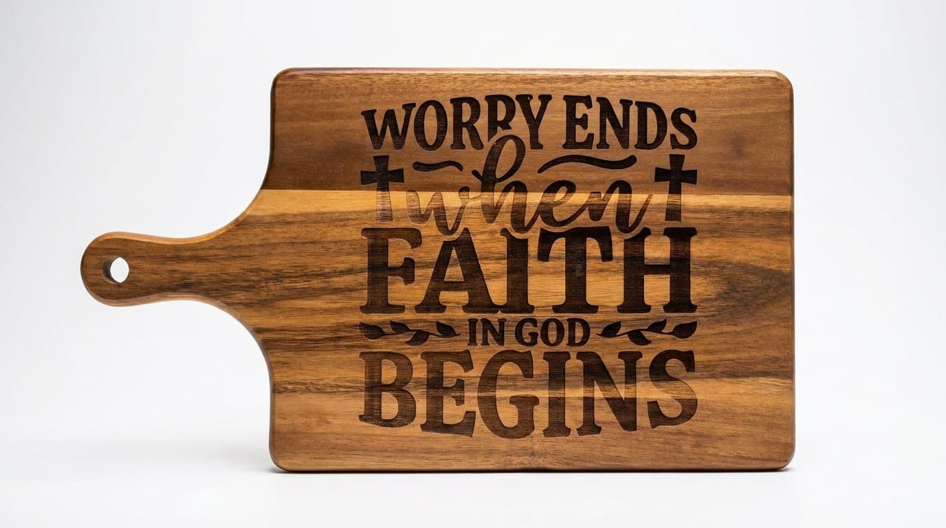 Worry Ends When Faith in God Begins cutting board, image 1