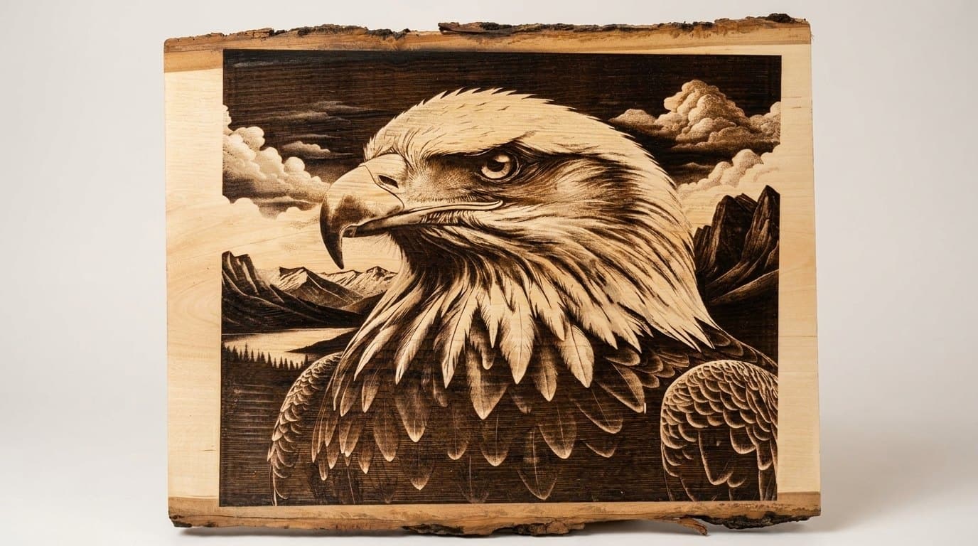 Bald eagle live-edge engraving, image 1
